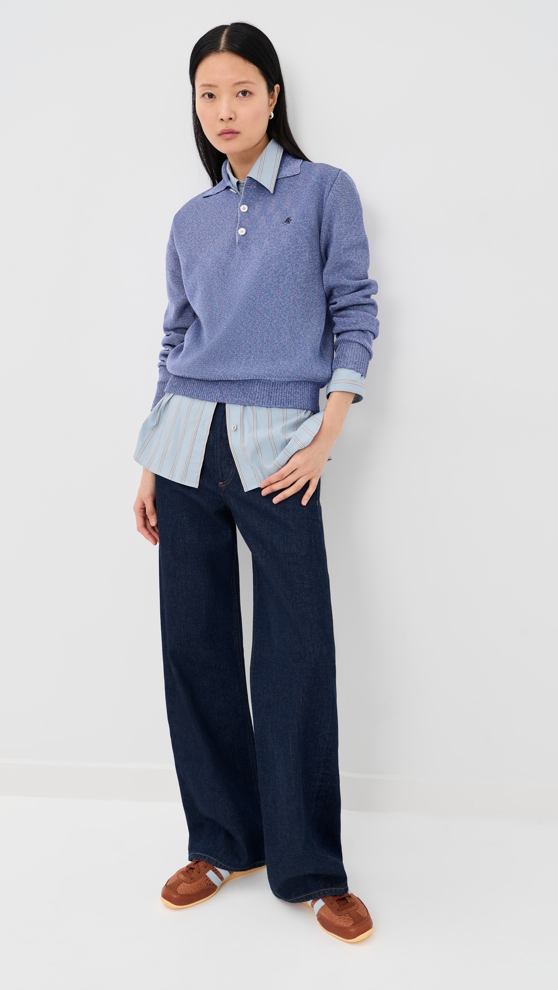 Merino Wool Backed Lurex Polo Sweater Purple