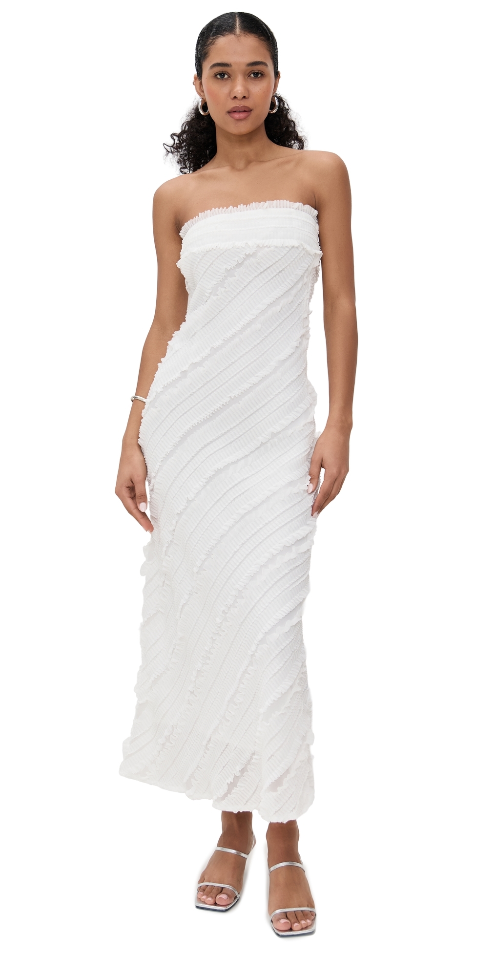 Strapless Ruffled Maxi Dress White