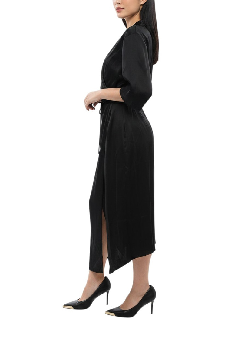 Black Shirt Collar Midi Dress