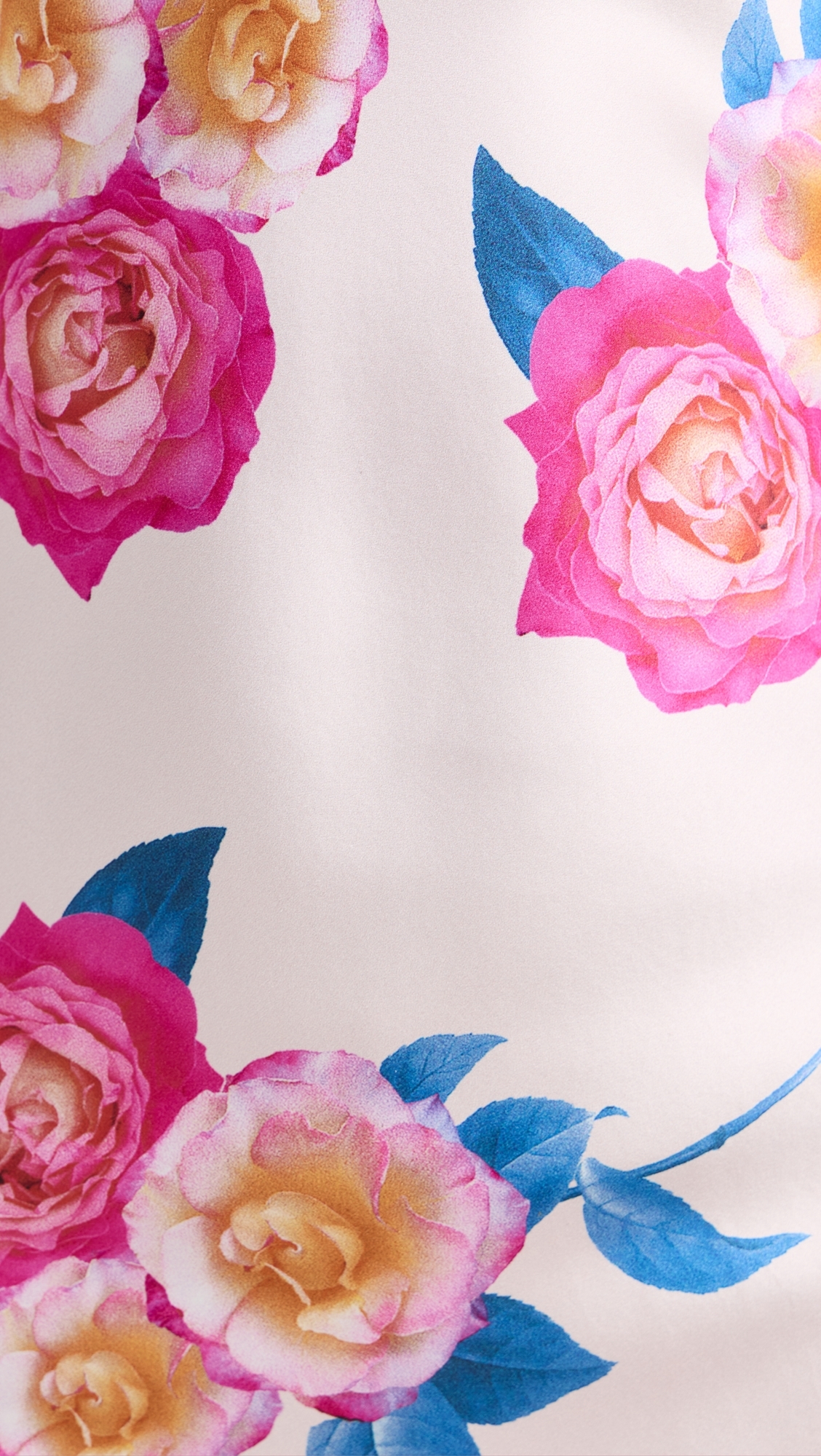 Pink and Blue Rose Printed Silk Bias Long Slip Dress Pink