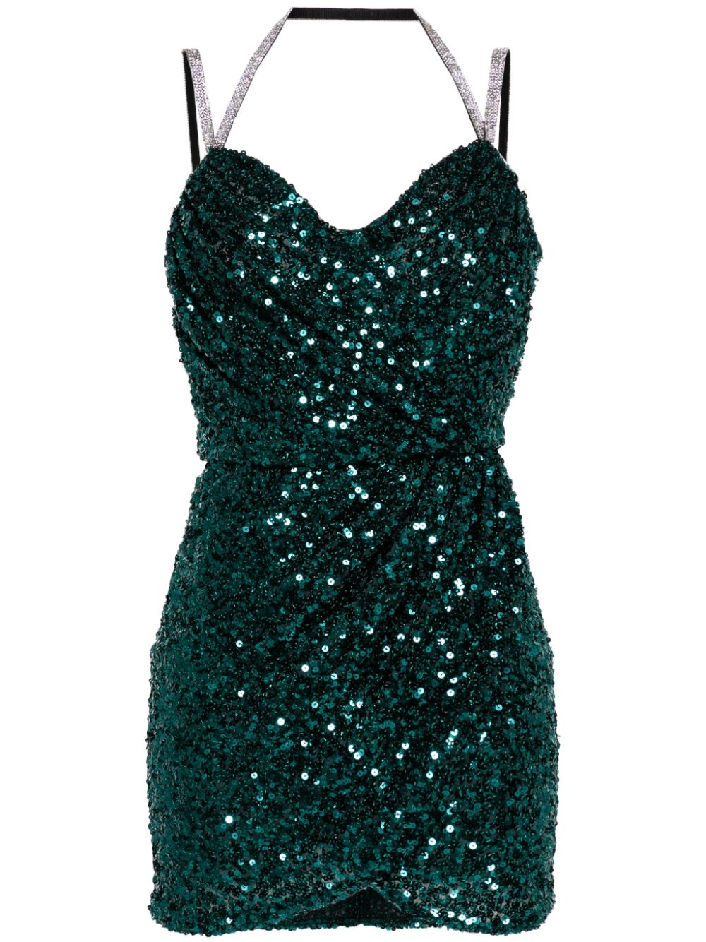 Crystal-embellished sequinned mini dress - V0403 DARK GREEN