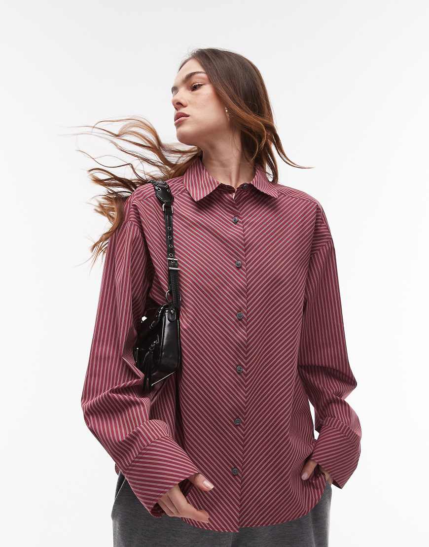 Topshop oversized shirt in red stripe