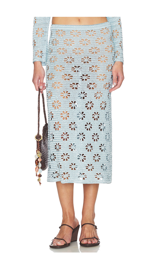 Calle Del Mar Floral Crochet Skirt in Baby Blue. M. Also in