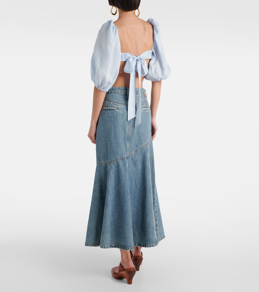 Rhiannon puff-sleeve linen crop top