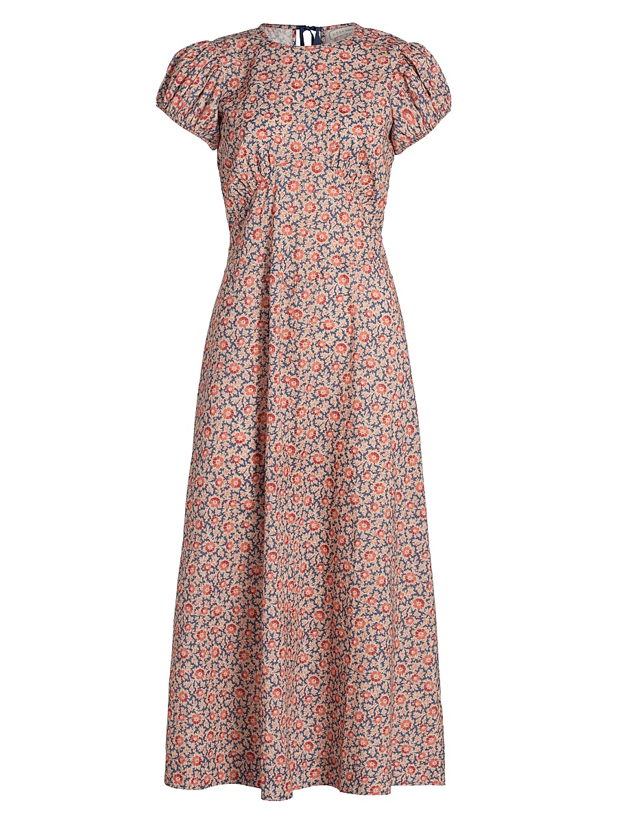 Women's Rhodia Floral Puff Sleeve Midi-Dress - Jardin Du Soleil