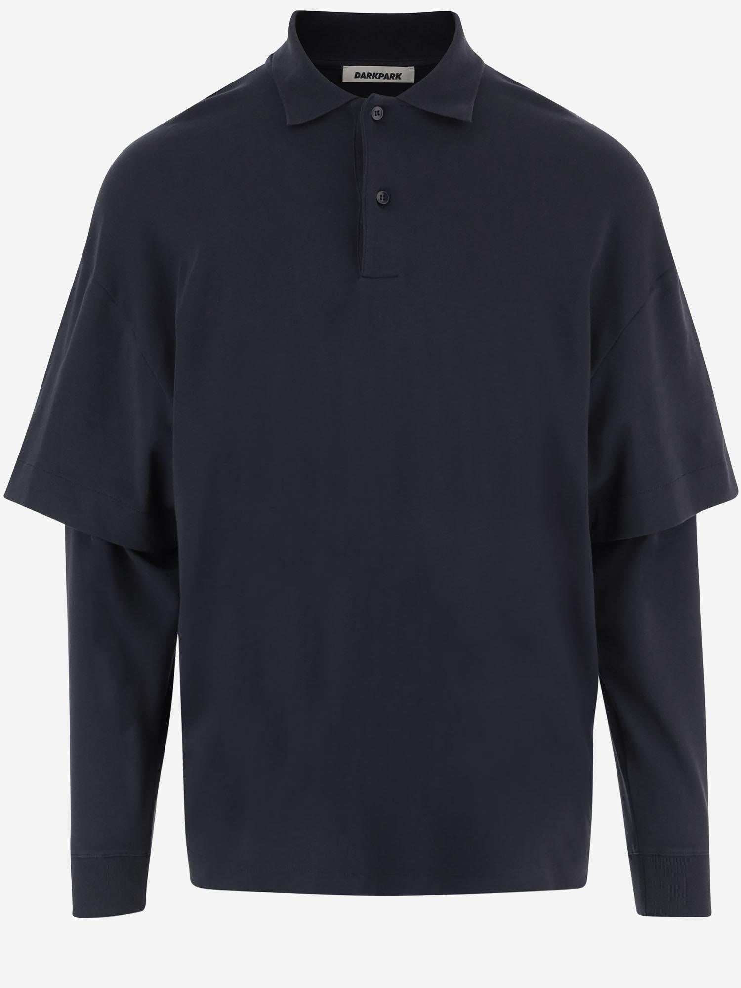 Layered-Sleeve Cotton Polo Shirt — Navy