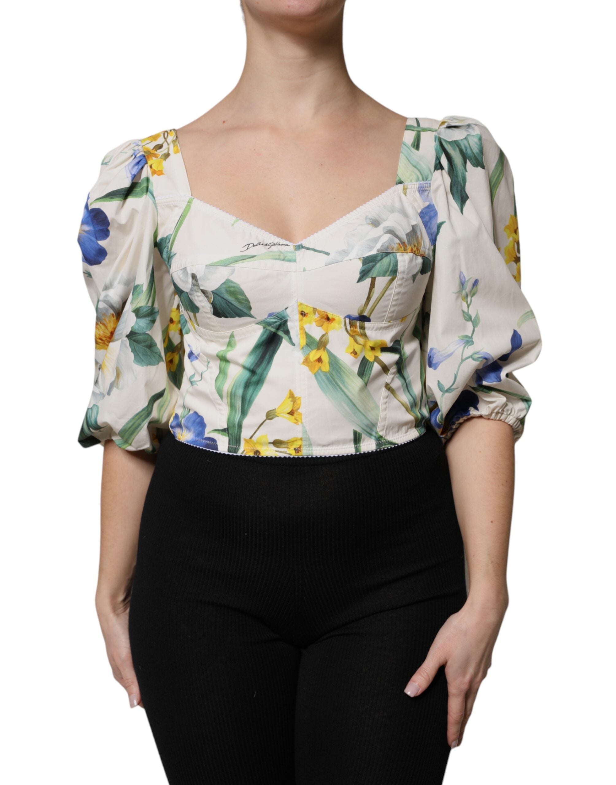 Floral Puff Sleeve Blouse — White