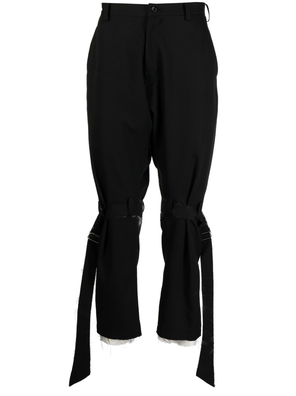 Frayed-detailed wool trousers - Black