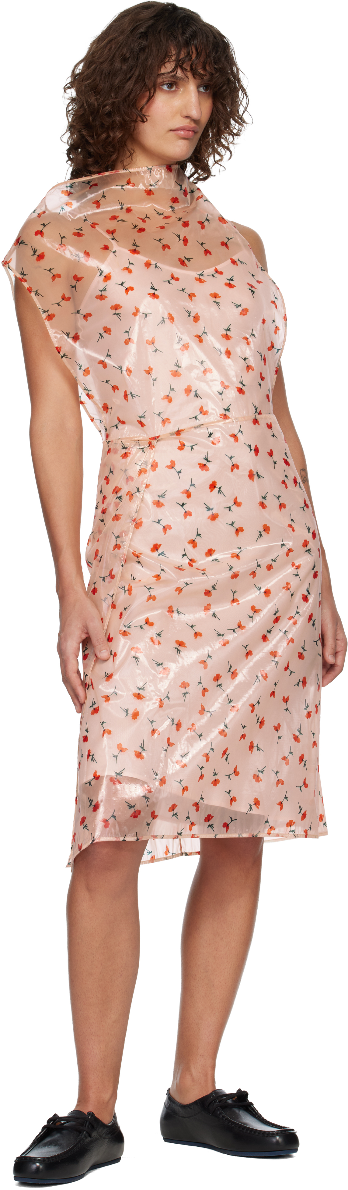 Pink Floral Lined Midi Dress
