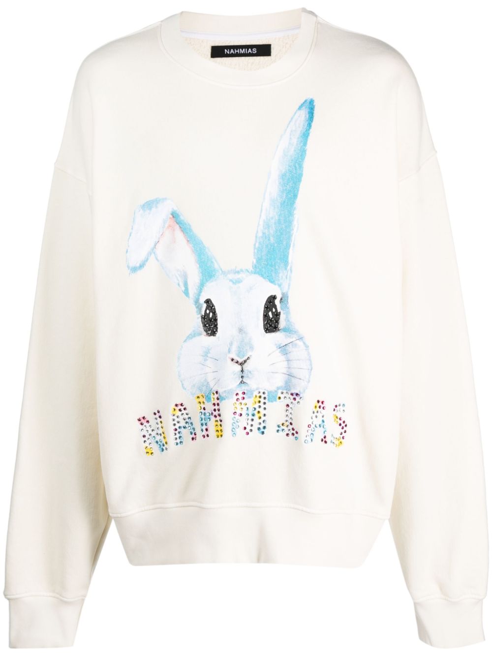 Rhinestone-embellished logo-print cotton sweatshirt - Neutrals