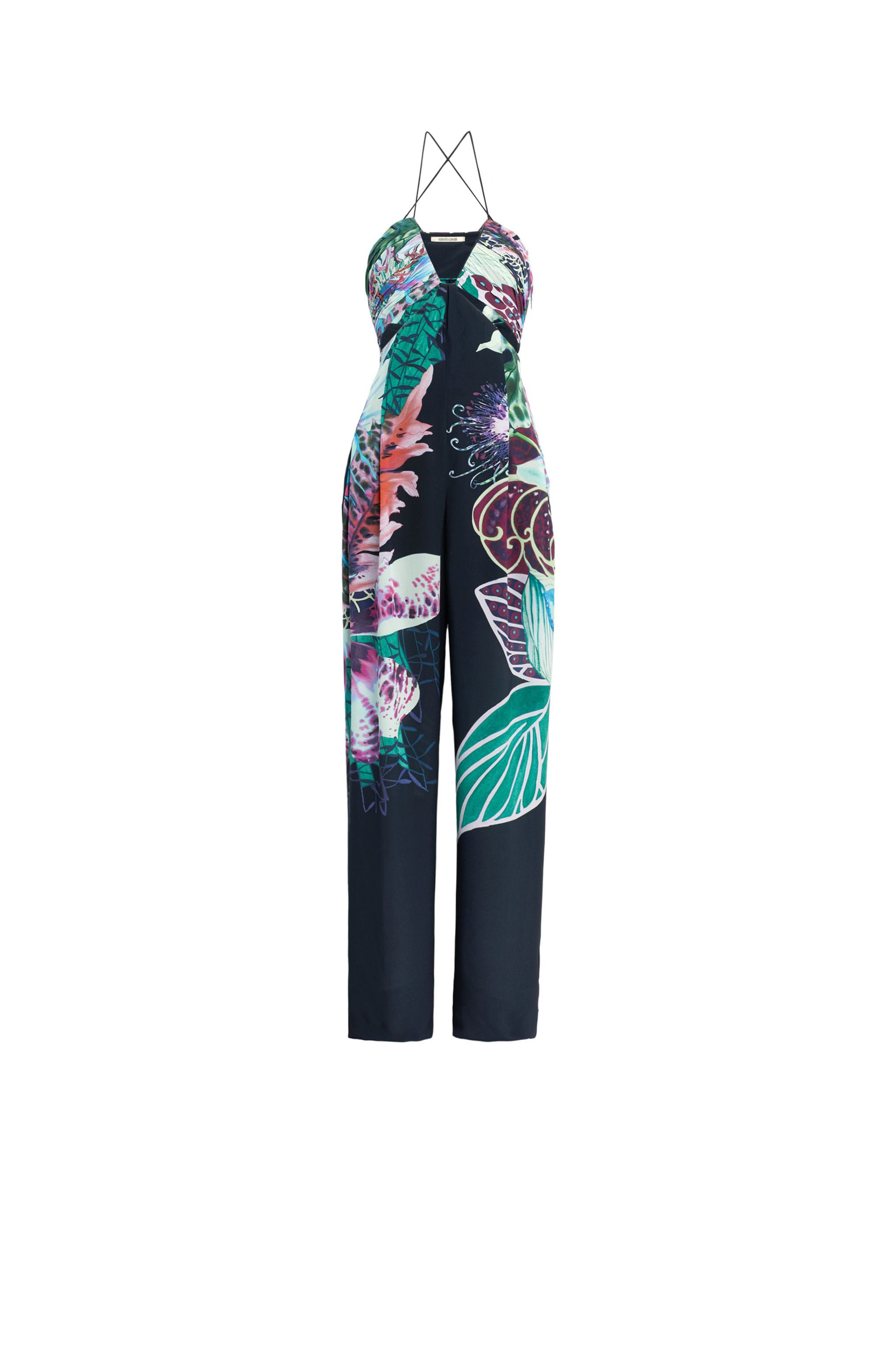 Exotic Flora Print Silk Jumpsuit