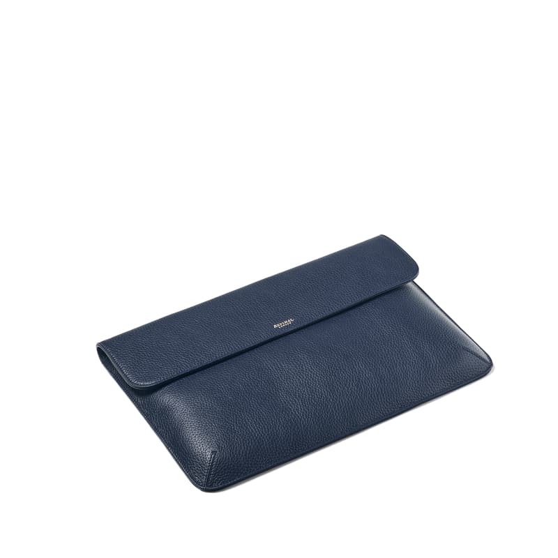 Leather Laptop Case in Navy Pebble
