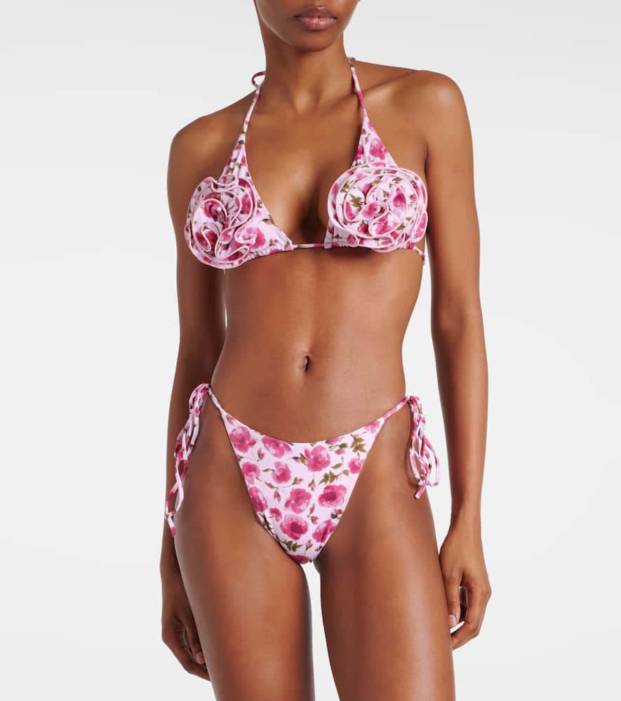 Floral-appliqué triangle bikini top
