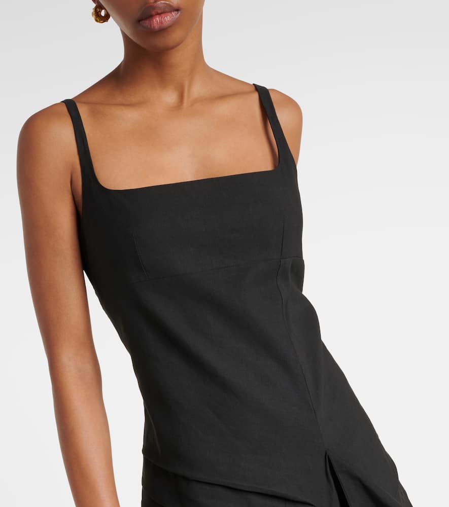 Draped pleated linen and cotton midi dress