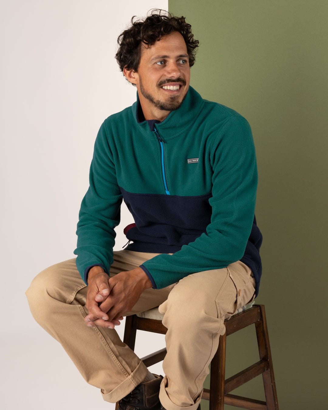 Saltrock Mens Fleece - 1/4 Neck - Green/Blue