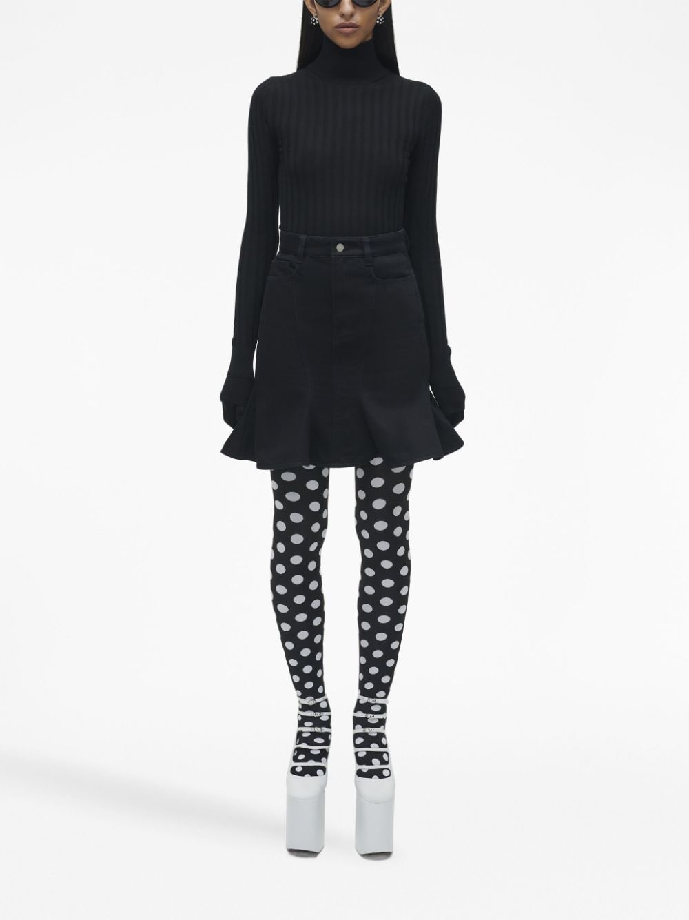High-waisted fluted cotton skirt - Black