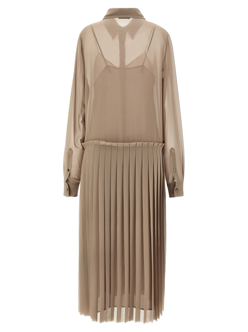 Beige Pleated Midi dress