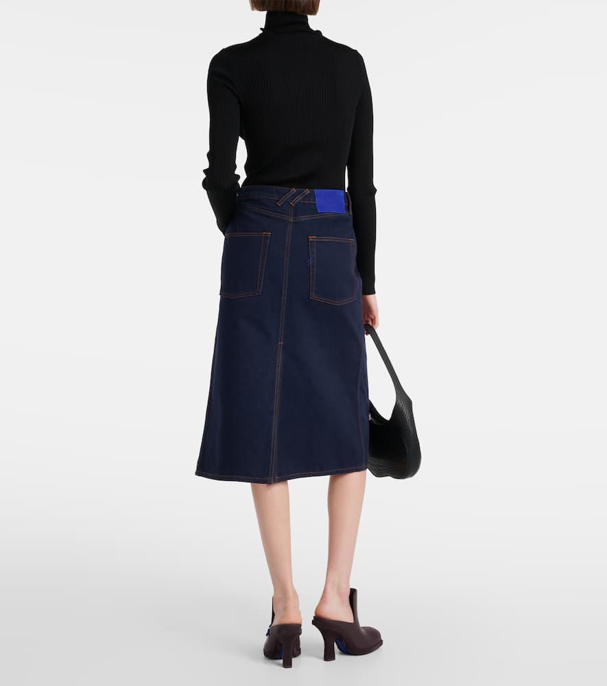 High-rise denim midi skirt