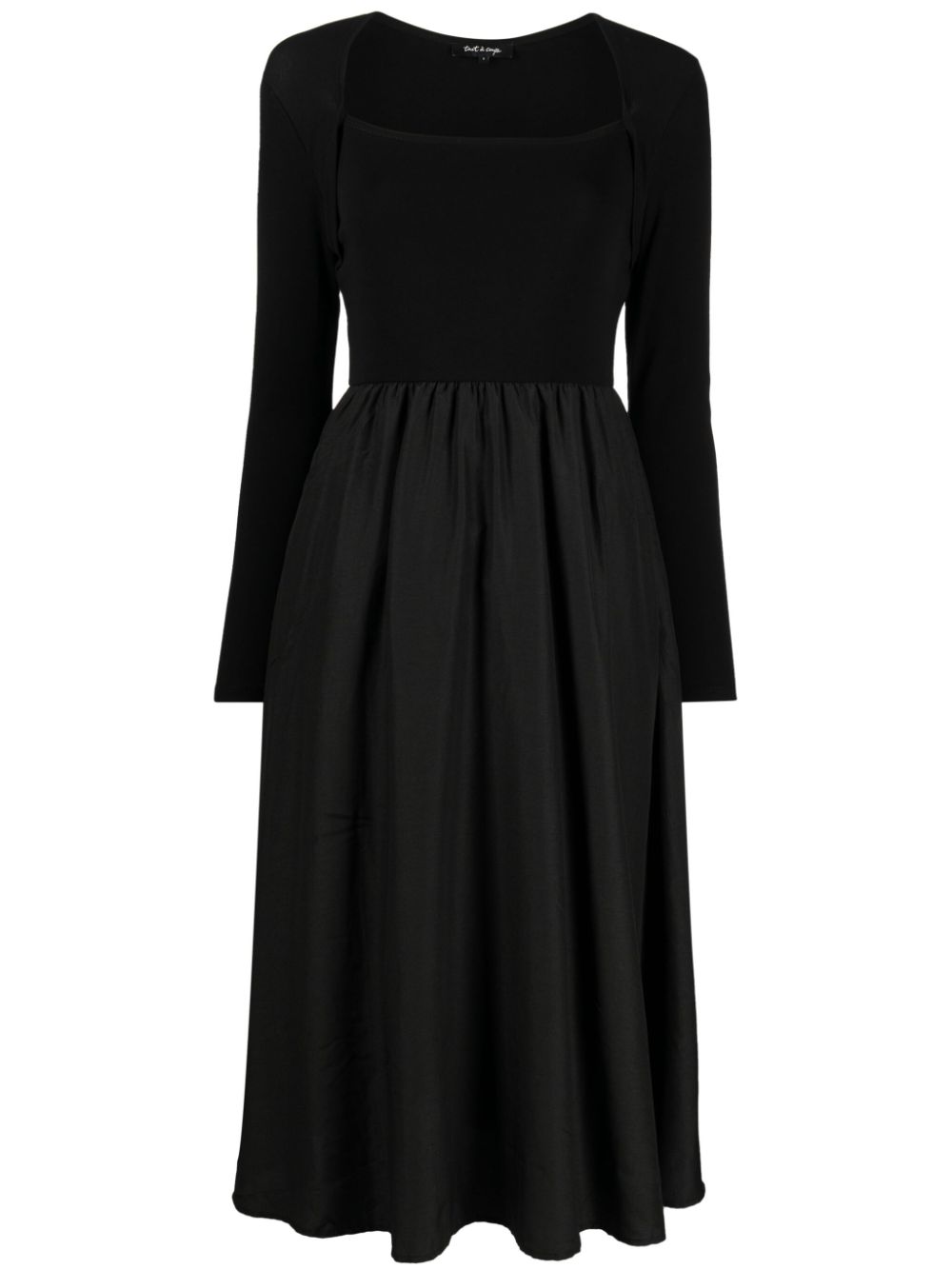 Long-sleeve flared midi dress - Black