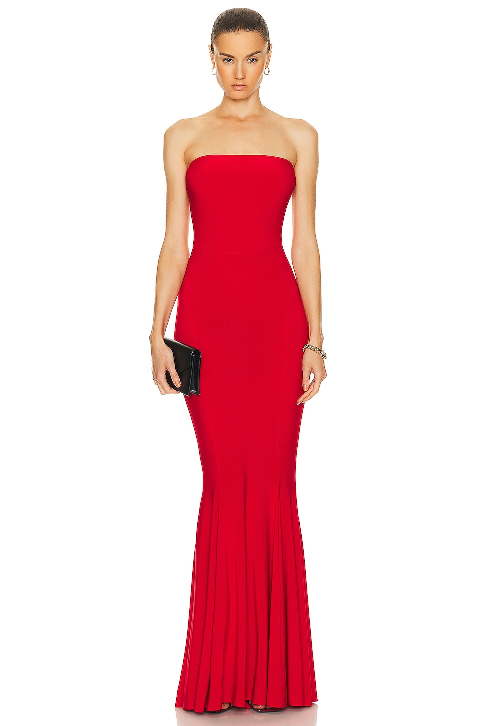 Norma Kamali Strapless Fishtail Gown in Tiger Red - Red. XL also in