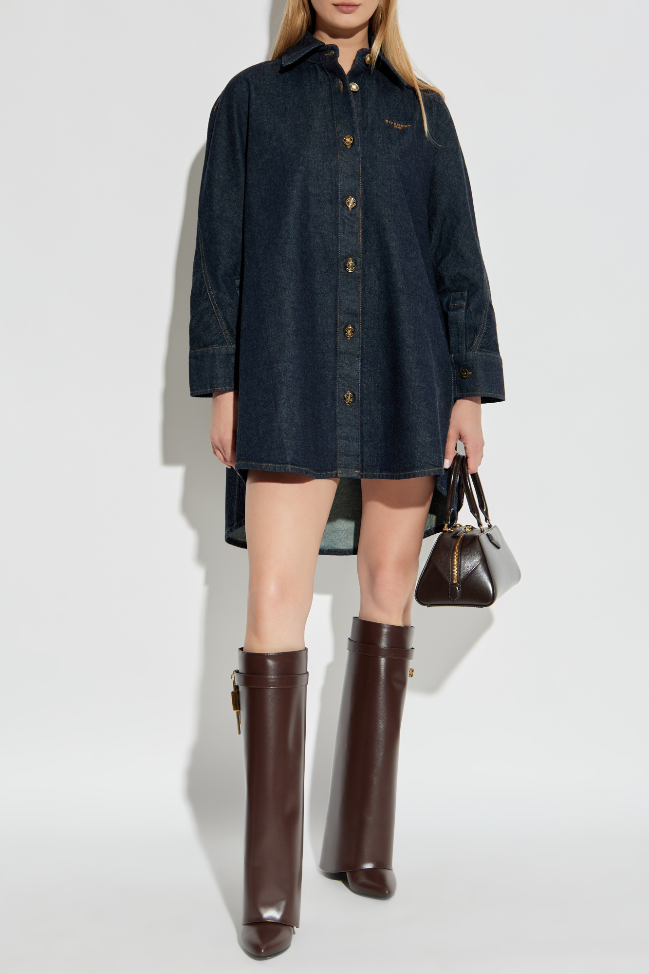Oversized Denim Shirt, Women's, Navy Blue