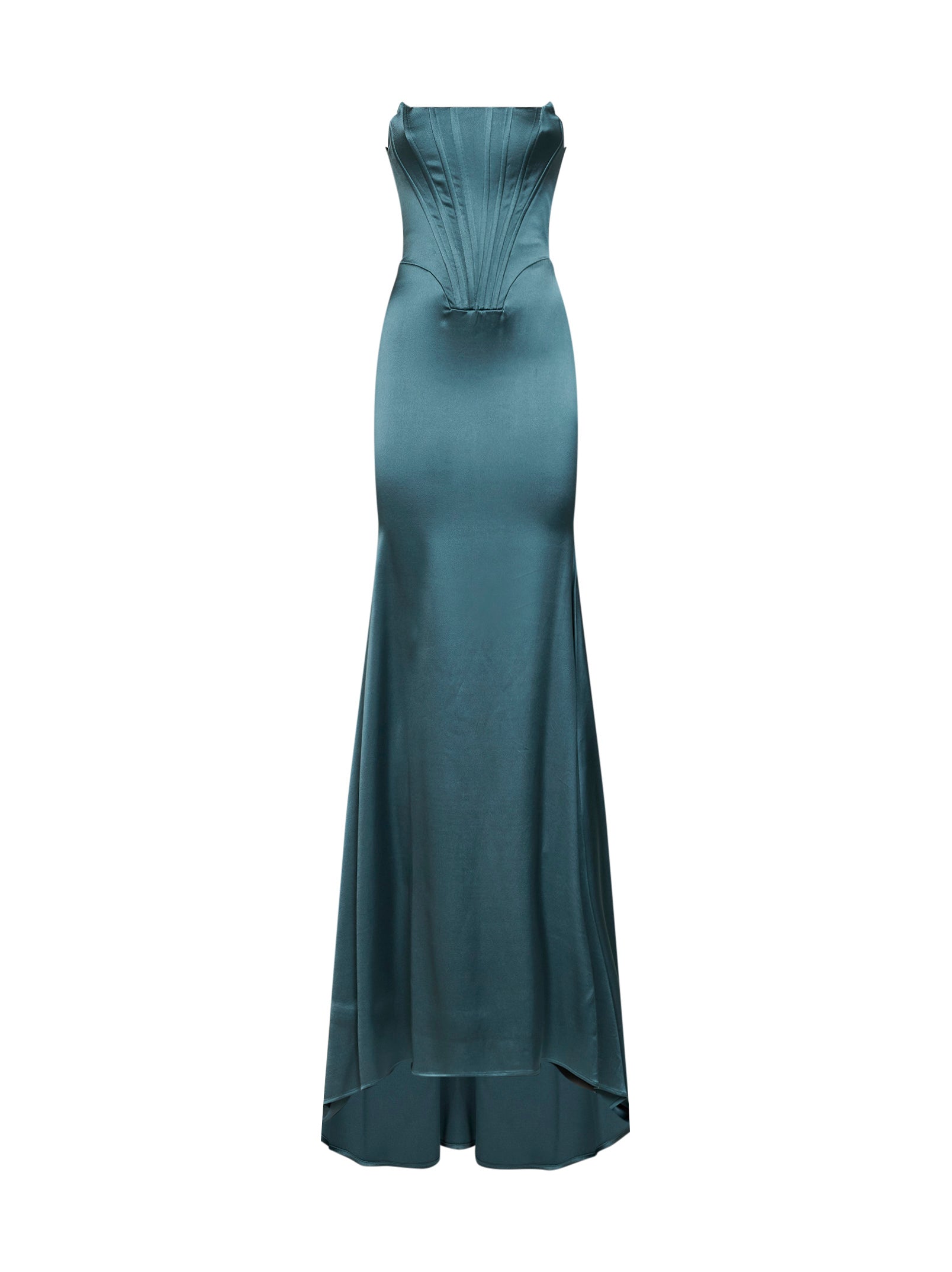 Stretch-Satin Bustier Dress — Green