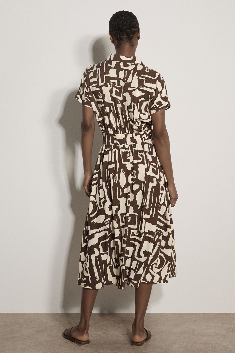 Apricot Women's Geo Grecian Shirt Midi Dress in Brown