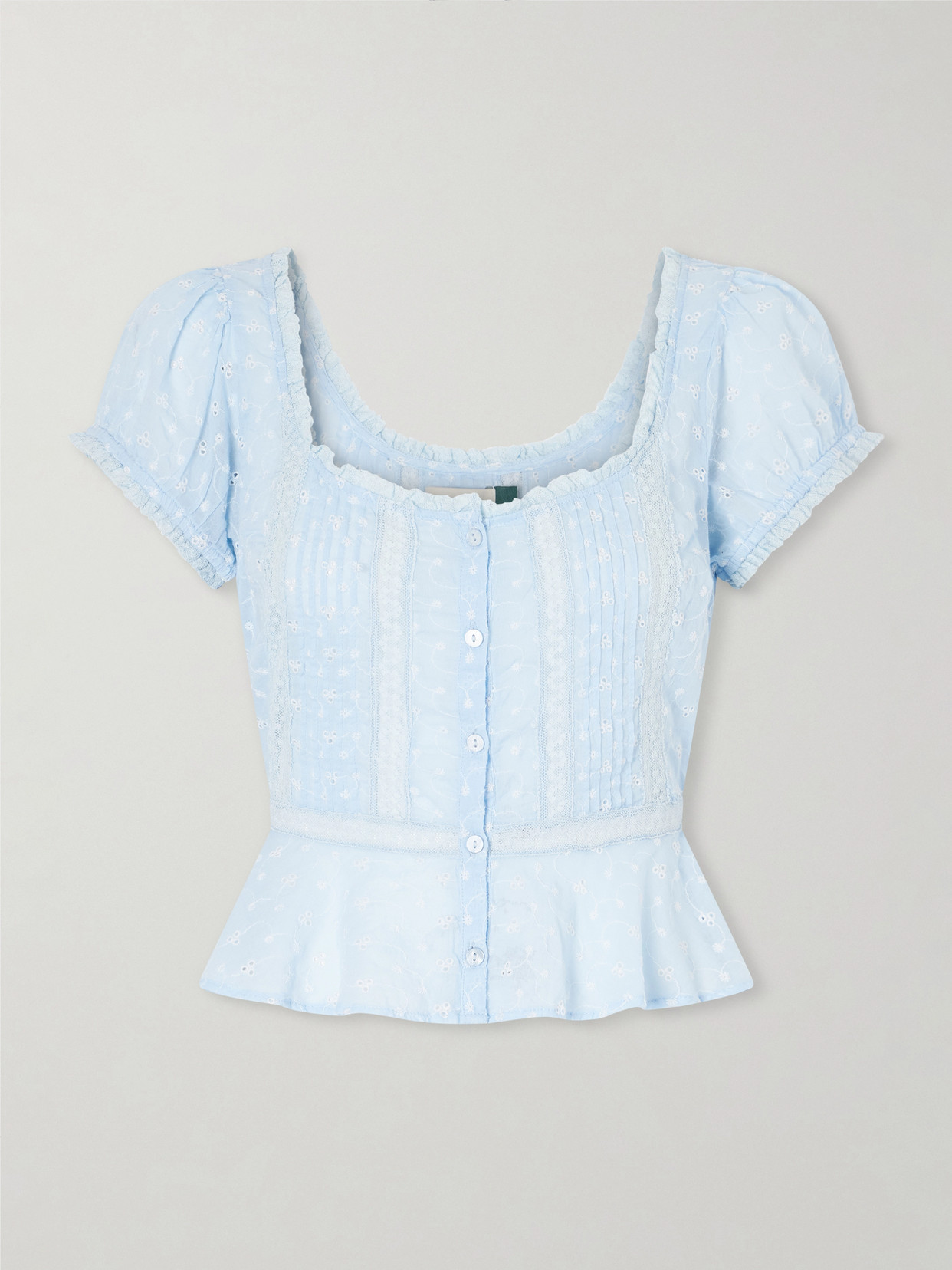Sandi Cropped Broderie Anglaise Cotton Blouse - Blue