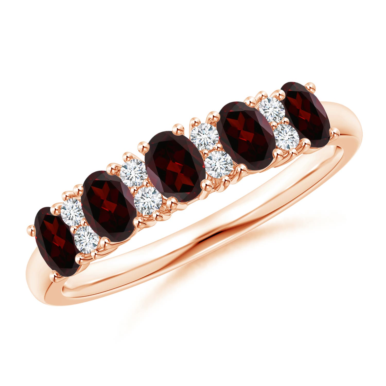 Angara 1.0 Carat Five Stone Garnet and Diamond Wedding Ring in 18K Rose Gold