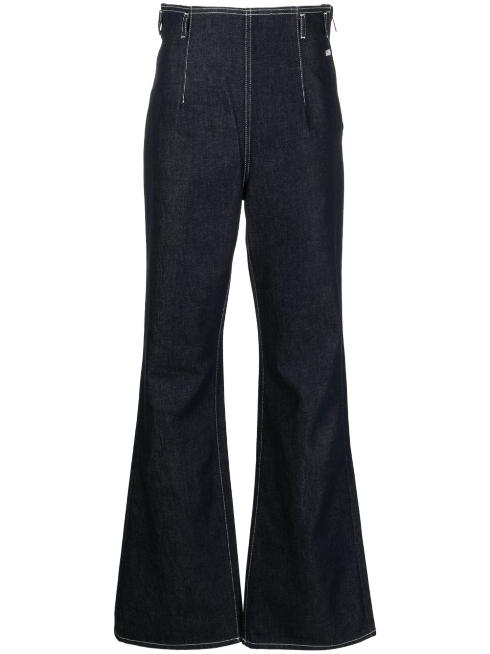 Contrast-stitching high-rise flared jeans - Blue