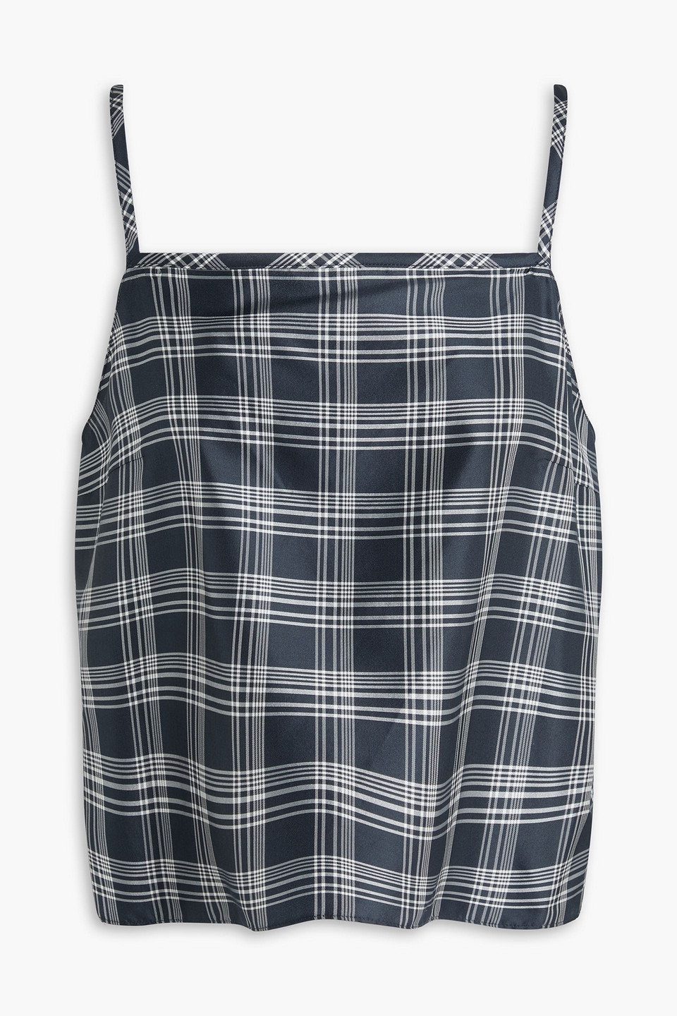 Checked silk-twill top - Blue - M