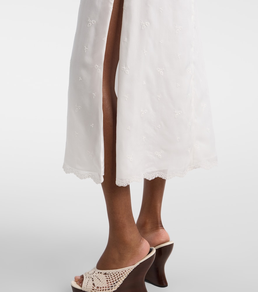 Embroidered silk, wool and cotton-blend midi dress