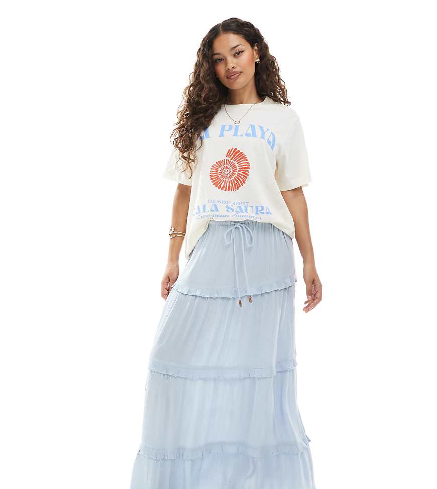 Tiered cheesecloth maxi skirt in light blue-Multi