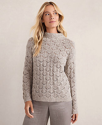 Ann Taylor Haven Well Within Lurex Blend Pointelle Crewneck Sweater