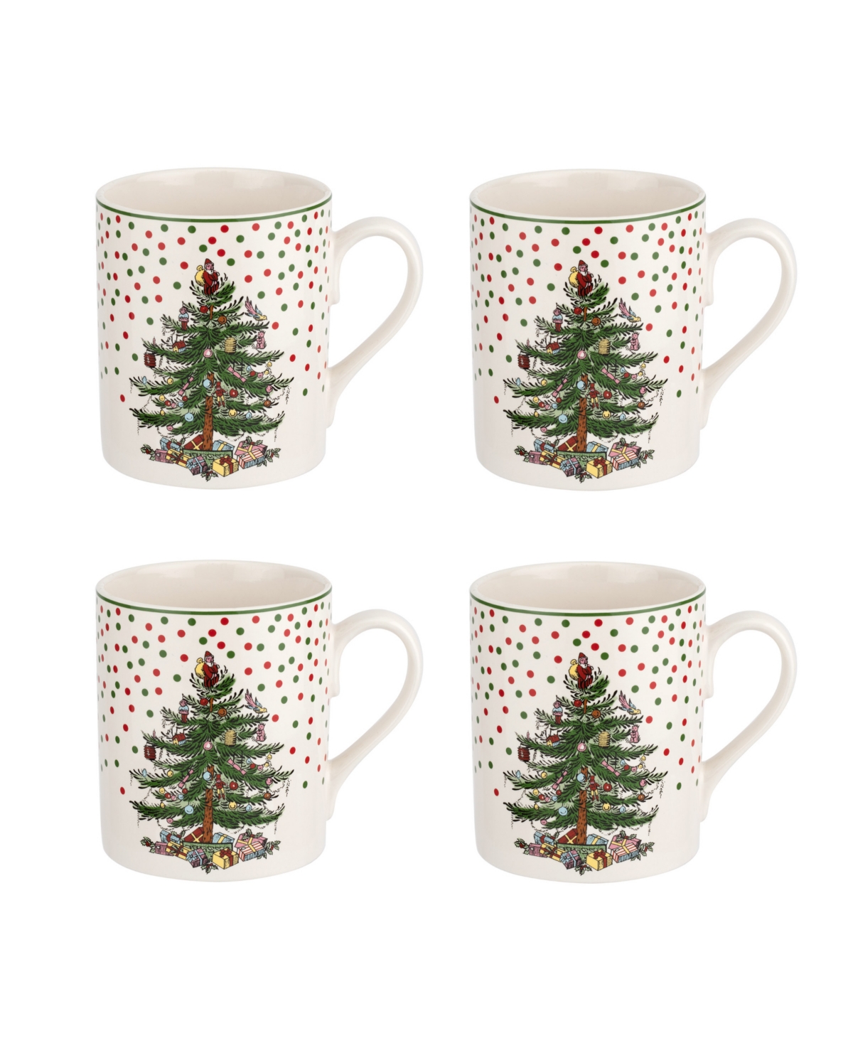 Christmas Tree Polka Dot Mugs, Set of 4 - Multi