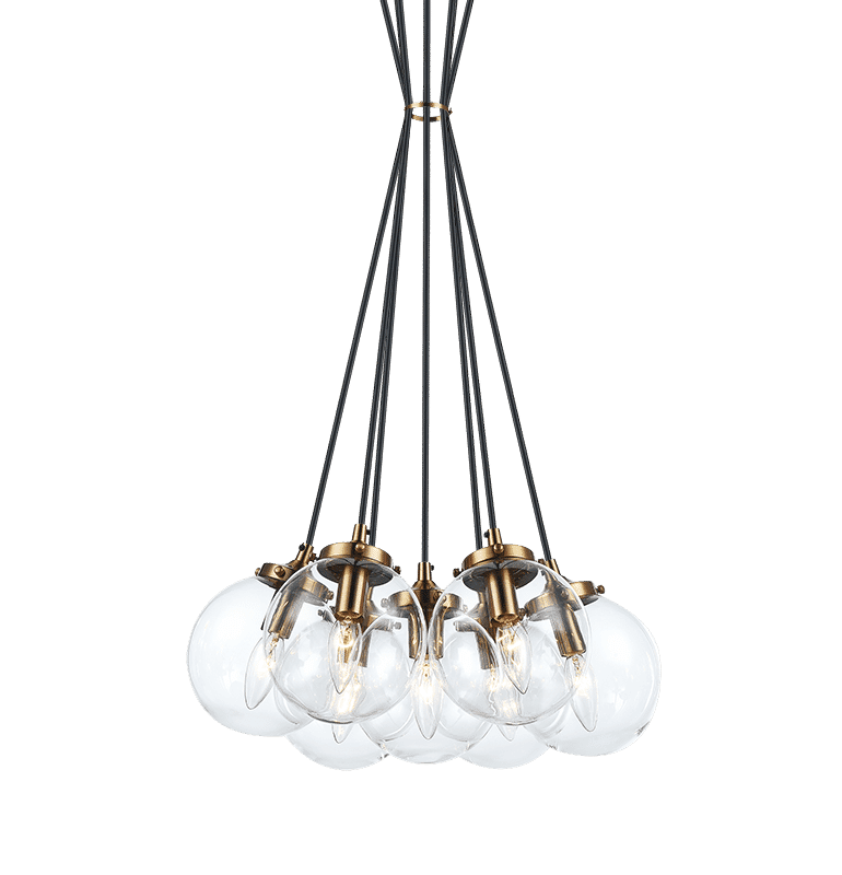 Aged Gold Brass Seven Light Pendant from the The Bougie Collection