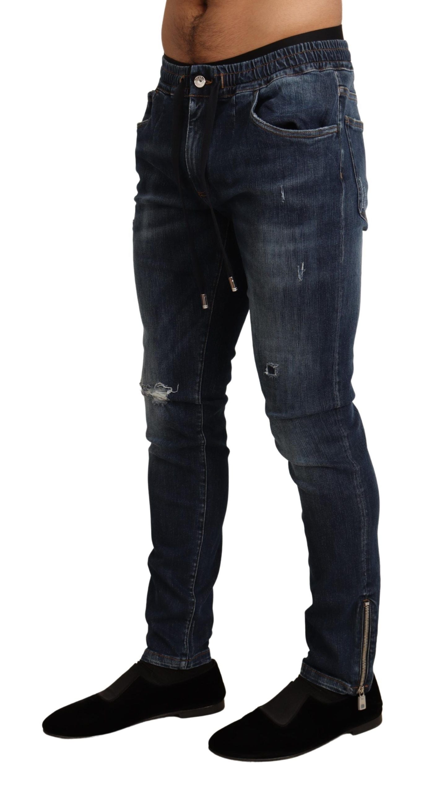 Distressed Cotton-Blend Jeans — Blue