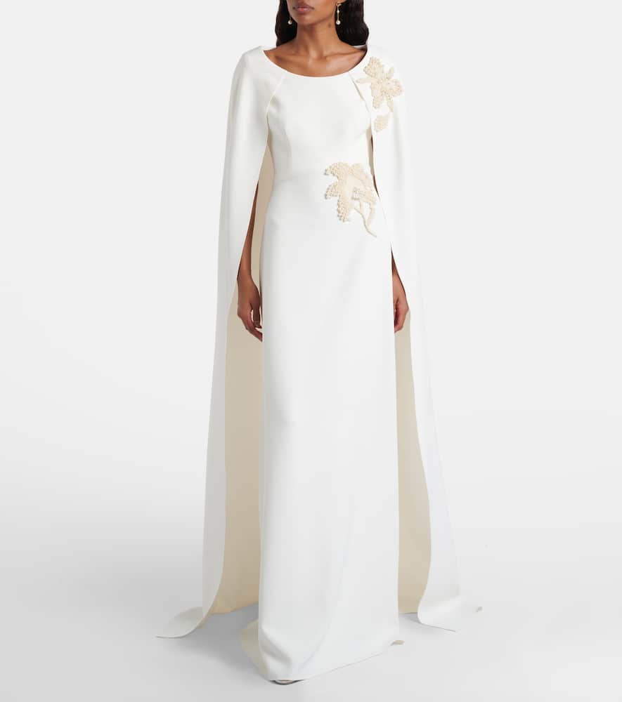 Yuna faux pearl-embellished crêpe gown