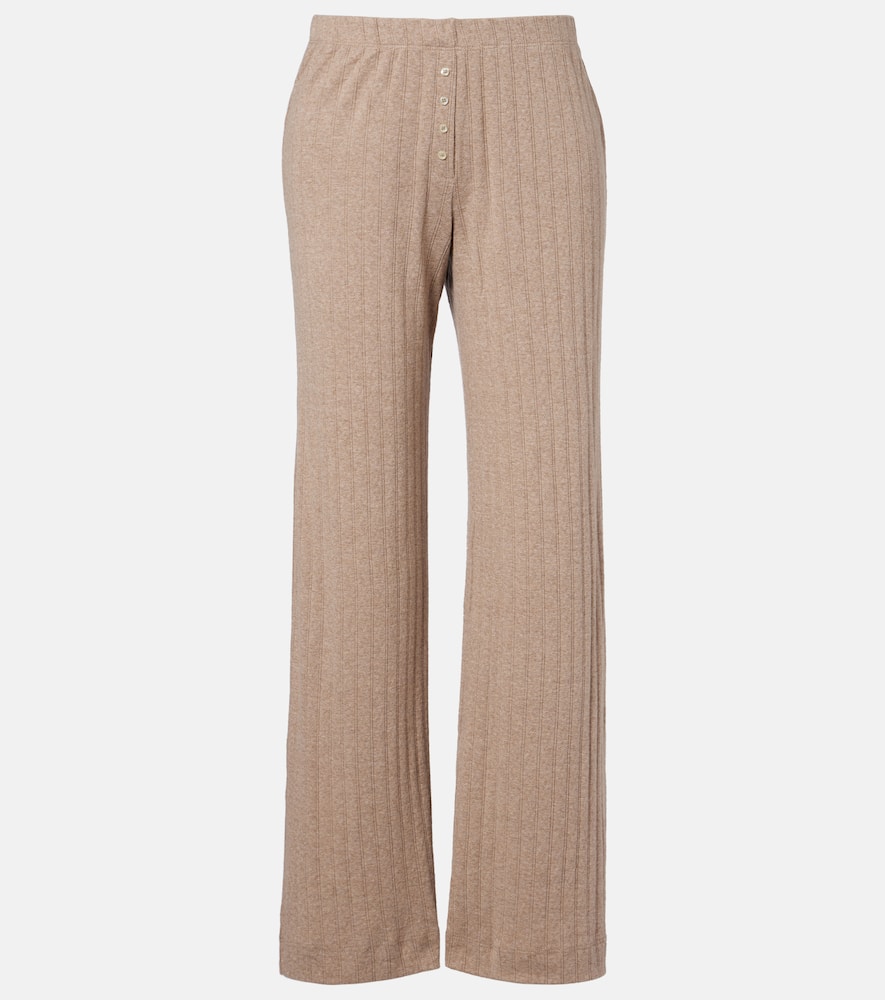 Pointelle cotton wide-leg pants