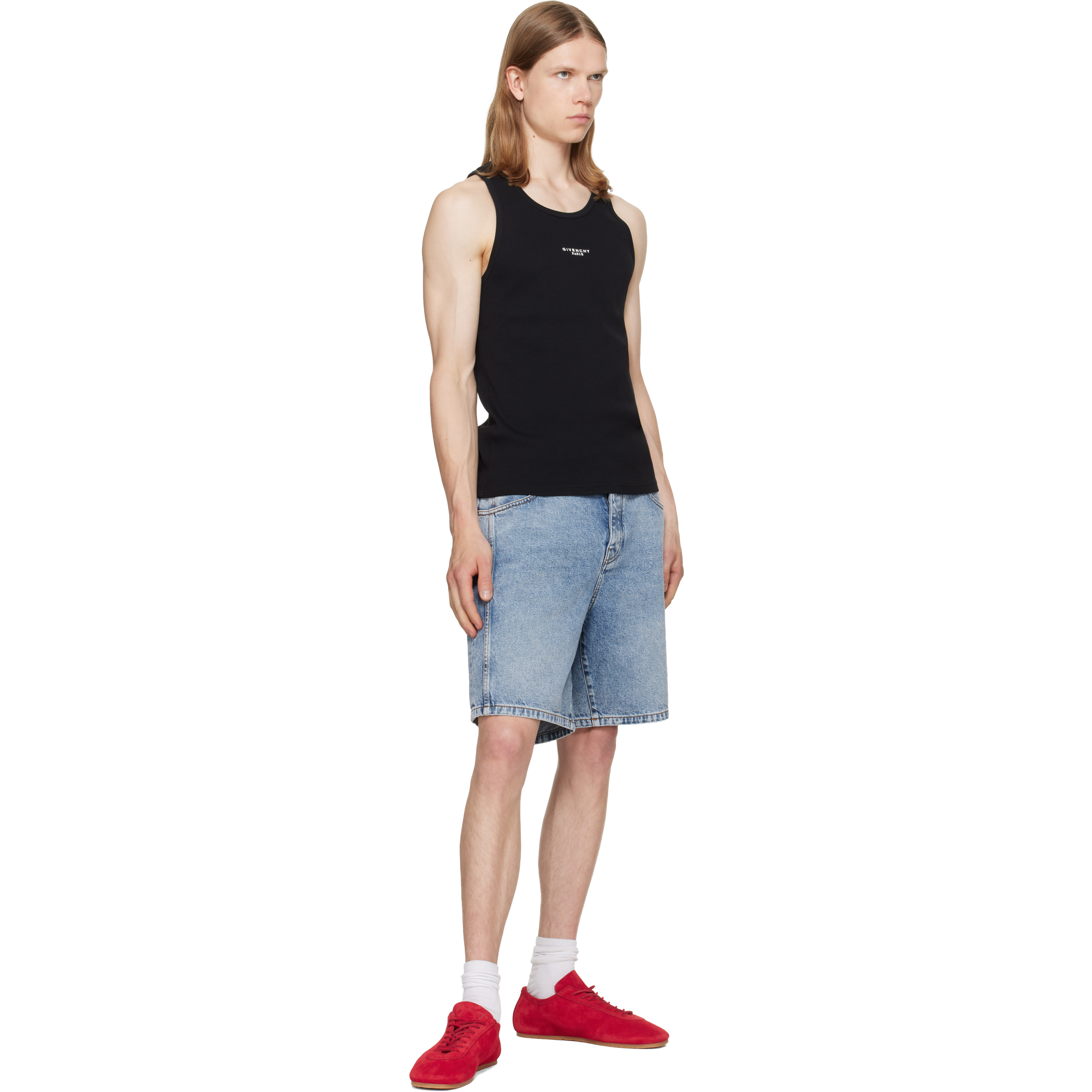 Black 'Paris' Print Cotton Tank Top