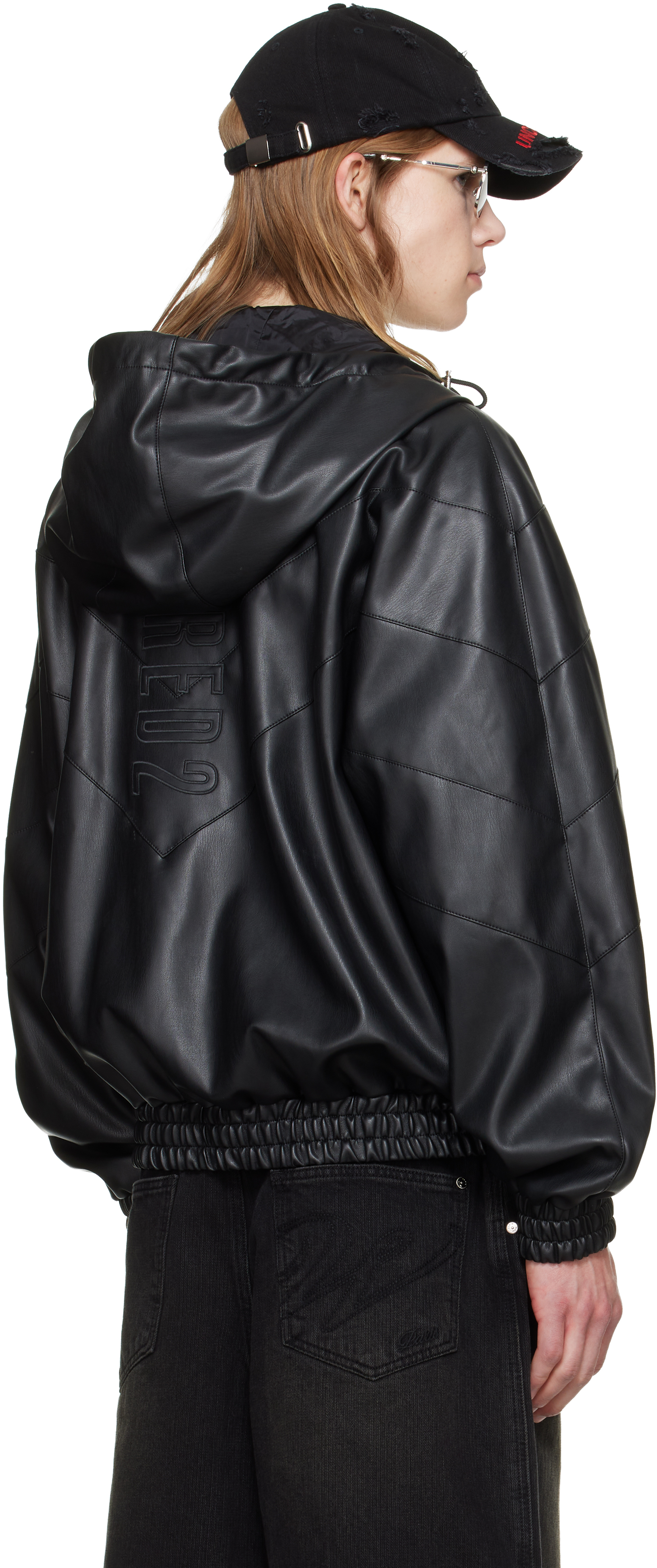 Black Zipped Hoodie Faux-Leather Jacket