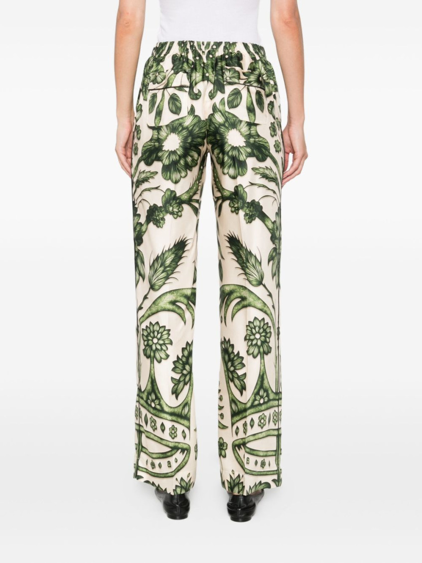 Green Printed Silk Trousers