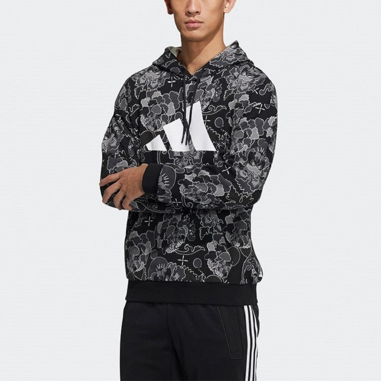 Aop Hoody Printing Casual Sports Pullover Black