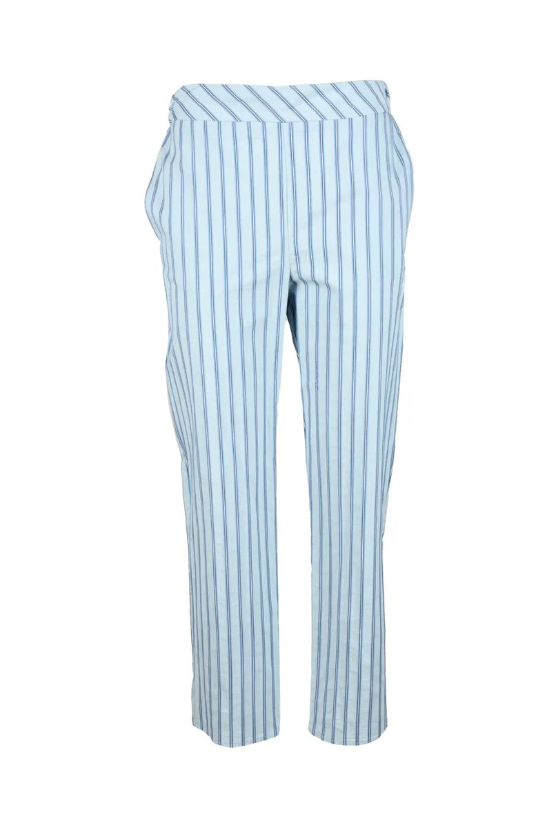 Light Blue Cropped Trousers with Classic Striped Pattern