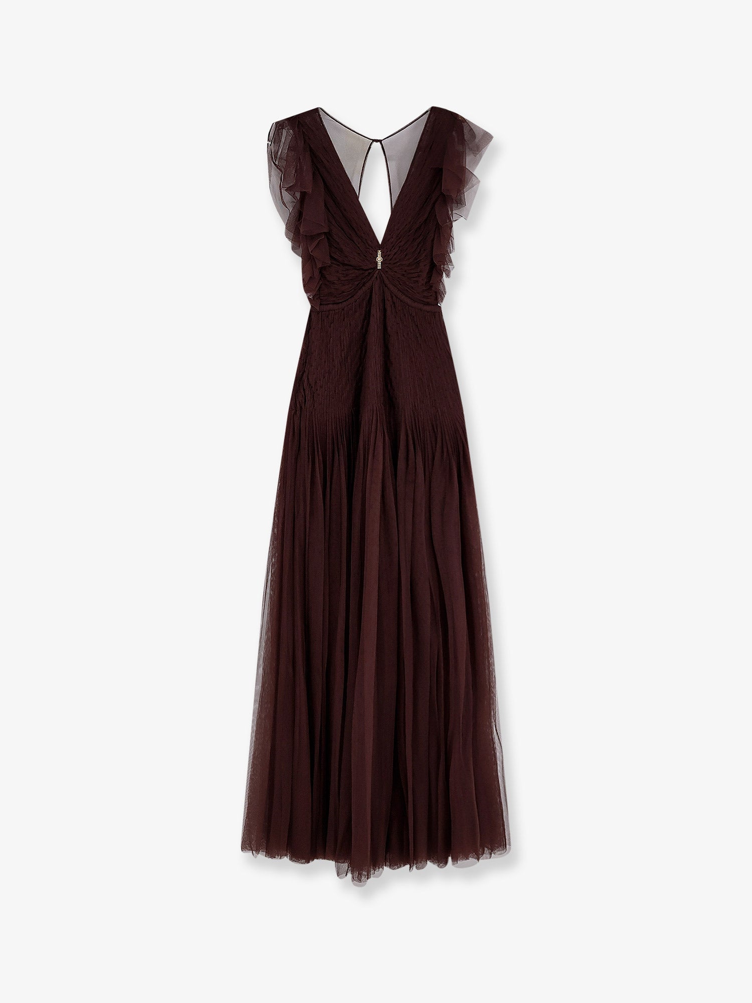 Rhinestone-Embellished Tulle Evening Gown — Brown