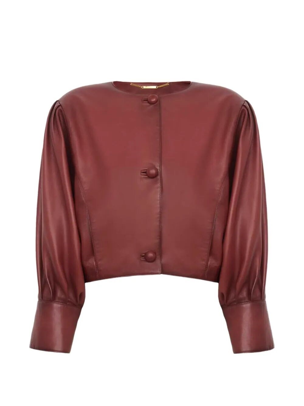 Cropped Collarless Jacket In Plongé Nappa Leather