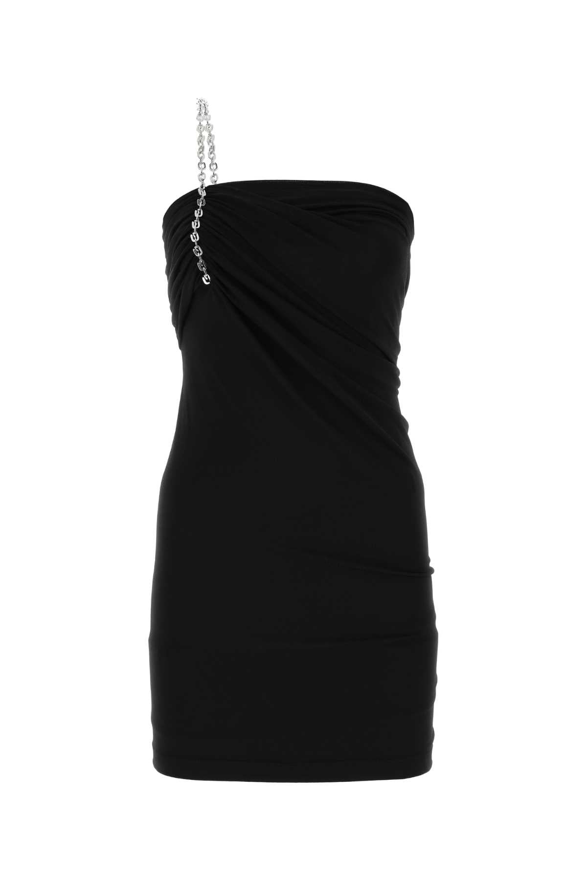Ruched Chain-Strap Dress — Black