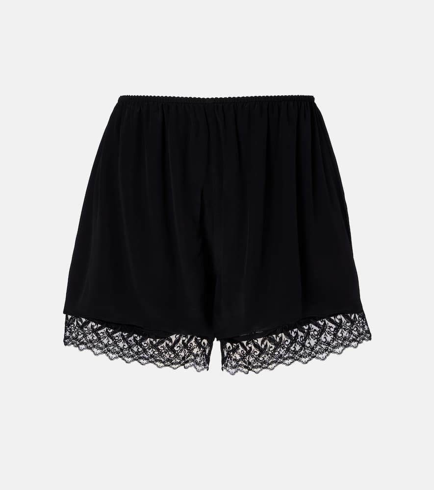 Lace-trimmed satin shorts