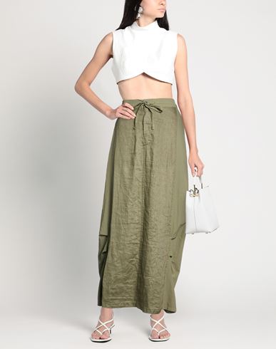 Woman Maxi skirt Military green Size M Linen, Polyamide