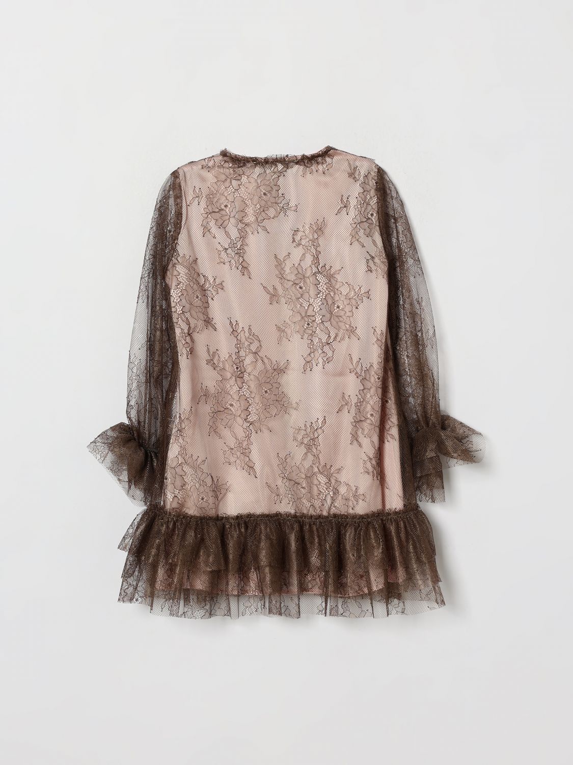 Girl's Long-Sleeved Lace Occasion Dress with Crew Neck
